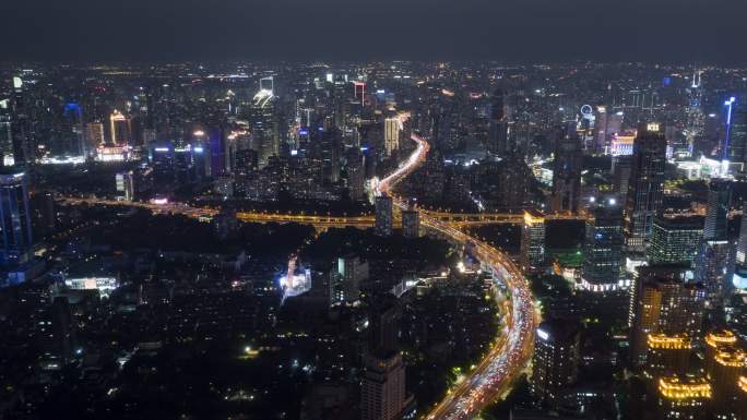上海延安路高架航拍延时摄影夜景