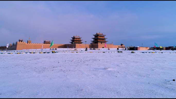 航拍雪后甘肃嘉峪关长城