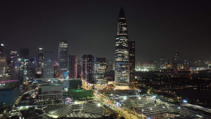 深圳南山区深圳湾建筑群夜景航拍