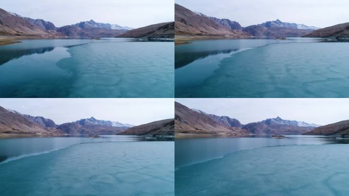 4k高原湖水成冰 雪山映照 新疆喀什冬季