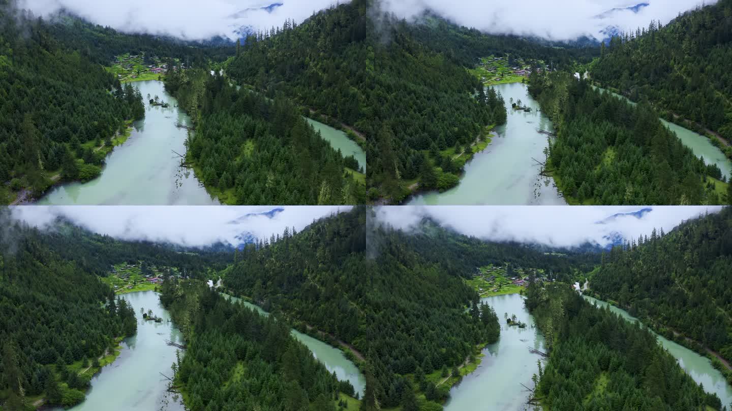 航拍川西莲花湖月亮湾湿地风景