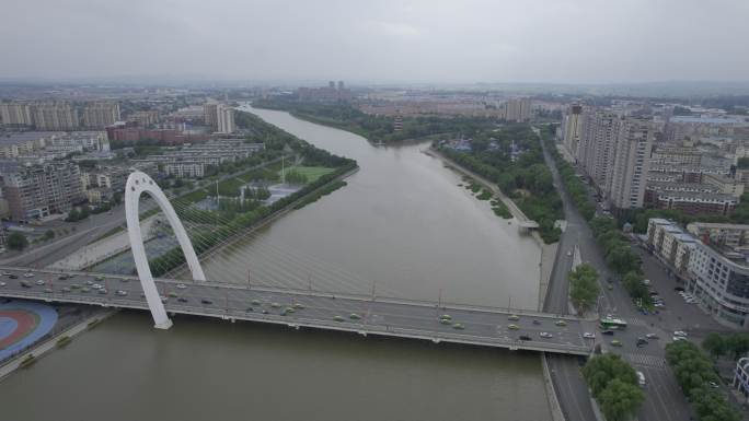 航拍梅河口植物园梅河大桥
