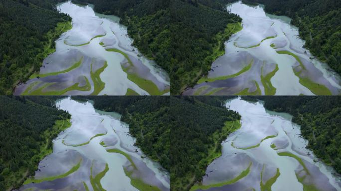 航拍川西莲花湖月亮湾湿地风景