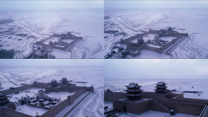 航拍雪后甘肃嘉峪关长城