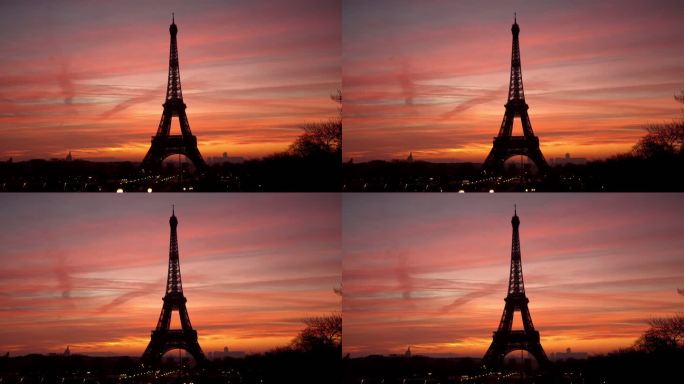 冬天日出时的埃菲尔铁塔，法国巴黎