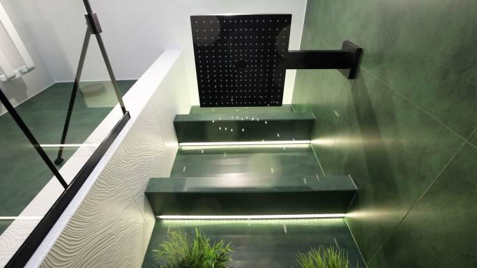现代豪华浴室-绿色、白色和黑色