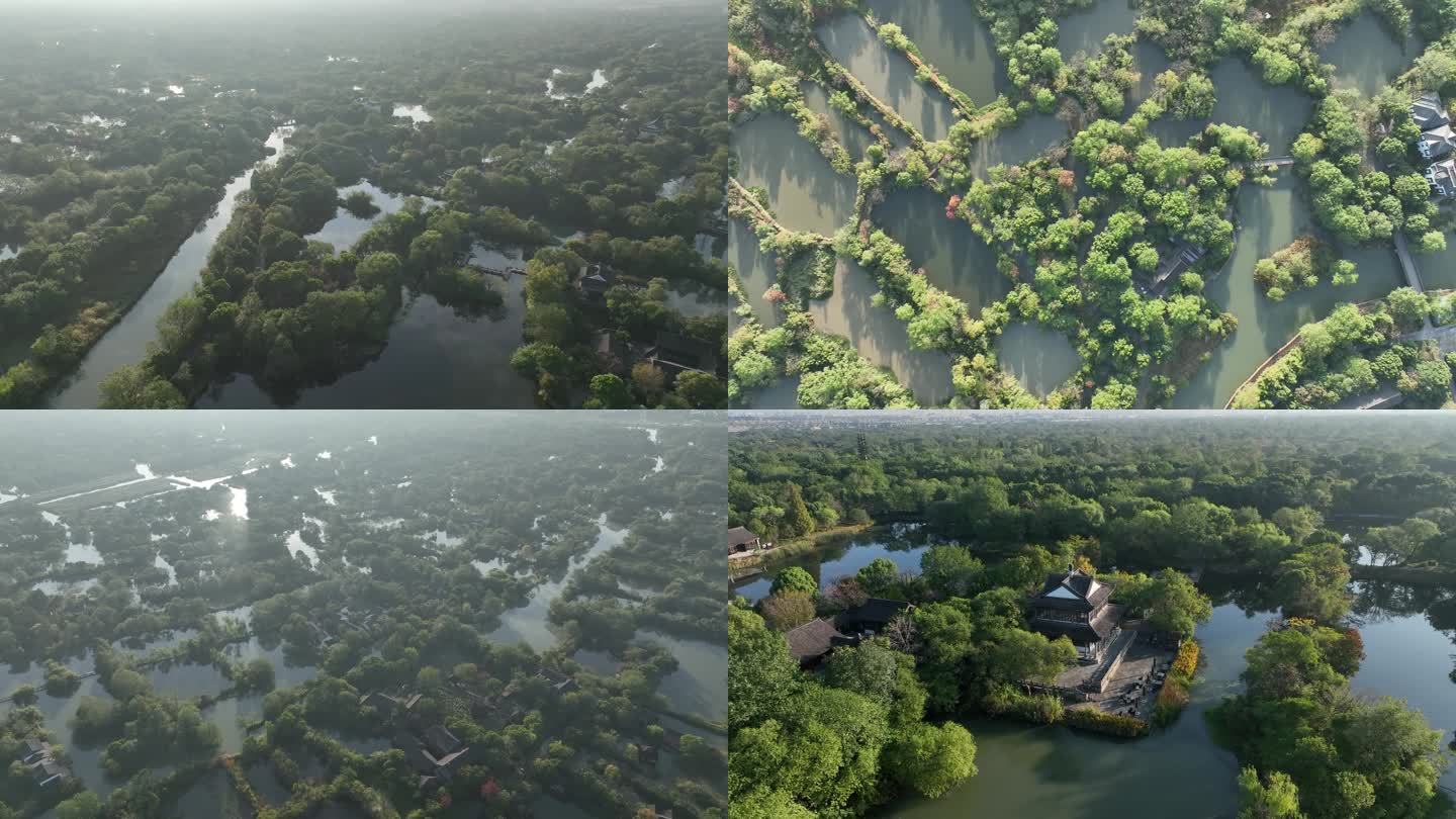 浙江省杭州市西溪湿地清晨日出航拍御三4k