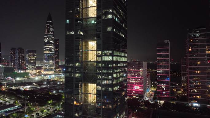 深圳南山区深圳湾建筑群夜景航拍