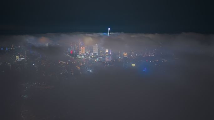 上海陆家嘴平流雾夜景航拍延时