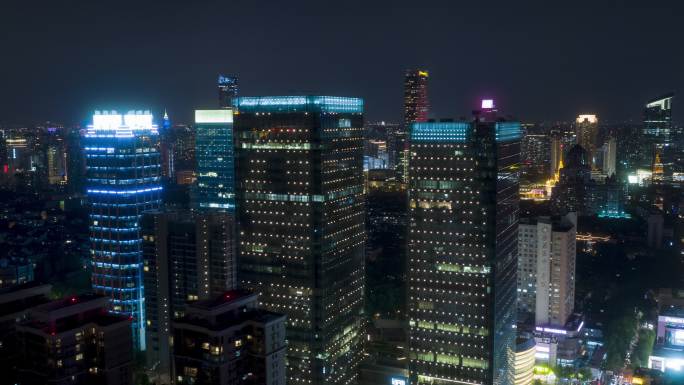 上海现代商务楼航拍延时夜景
