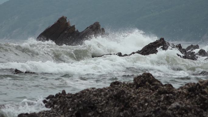 大海海水海面海鸥海浪礁石大浪浪涛