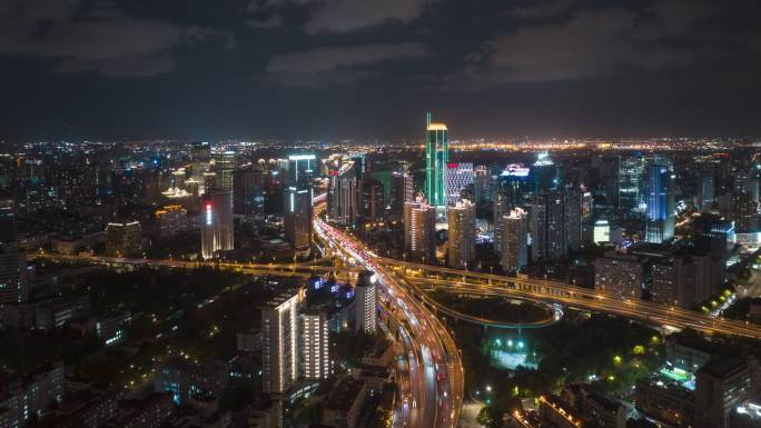 上海延安西路立交航拍夜景延时