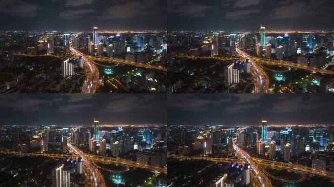 上海延安西路立交航拍夜景延时