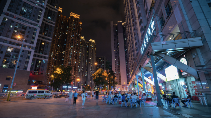 地摊烧烤 人流 夜市 小区夜景延时