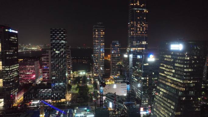 深圳南山区深圳湾建筑群夜景航拍