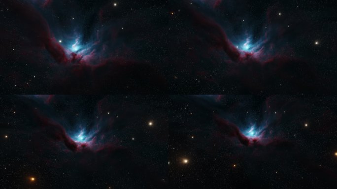 发出蓝光的恒星和红色星云的外层空间