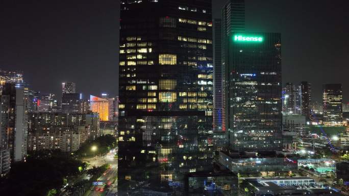 深圳南山区深圳湾建筑群夜景航拍