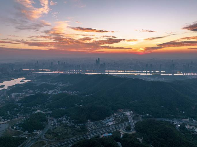 长沙朝霞日出航拍延时