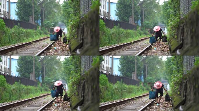 铁路上孤独的驼背老人
