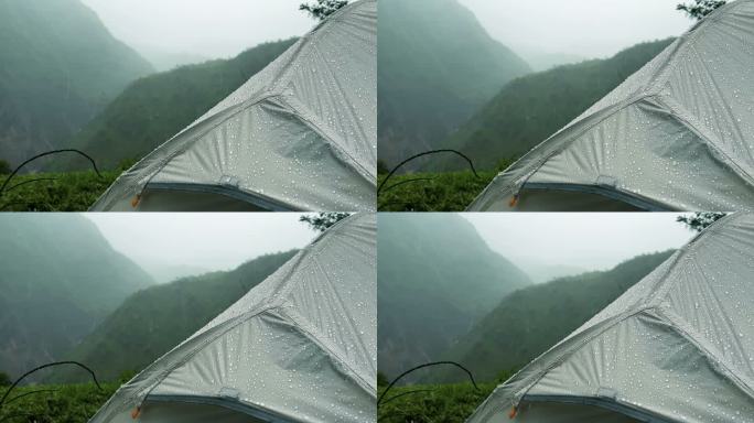 雨中在森林里搭帐篷。雨季野生动物中的旅游设备库存视频