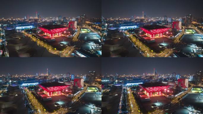 上海中华艺术宫世博园夜景航拍延时