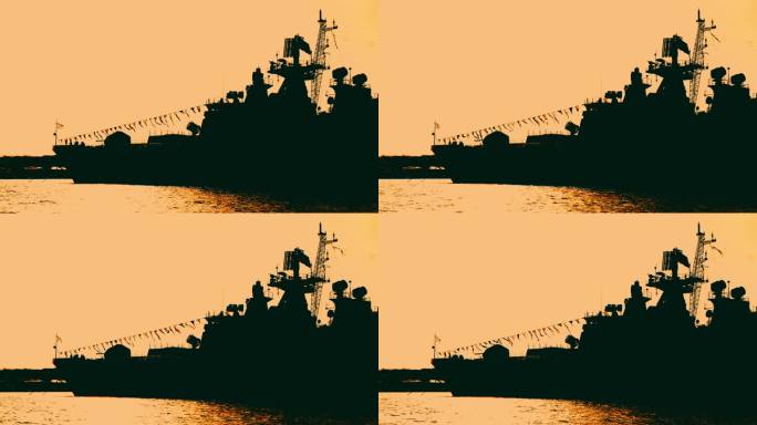 现代军舰的轮廓大炮-炮兵、舰艇、枪支、