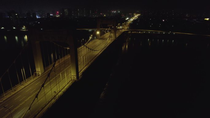 航拍吉林雾凇大桥夜景