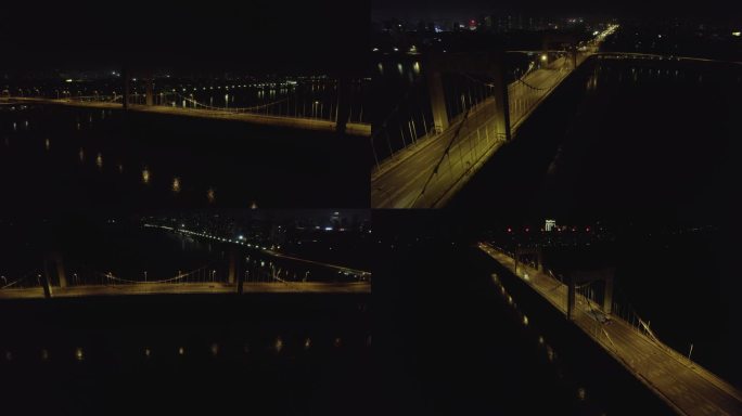 航拍吉林雾凇大桥夜景