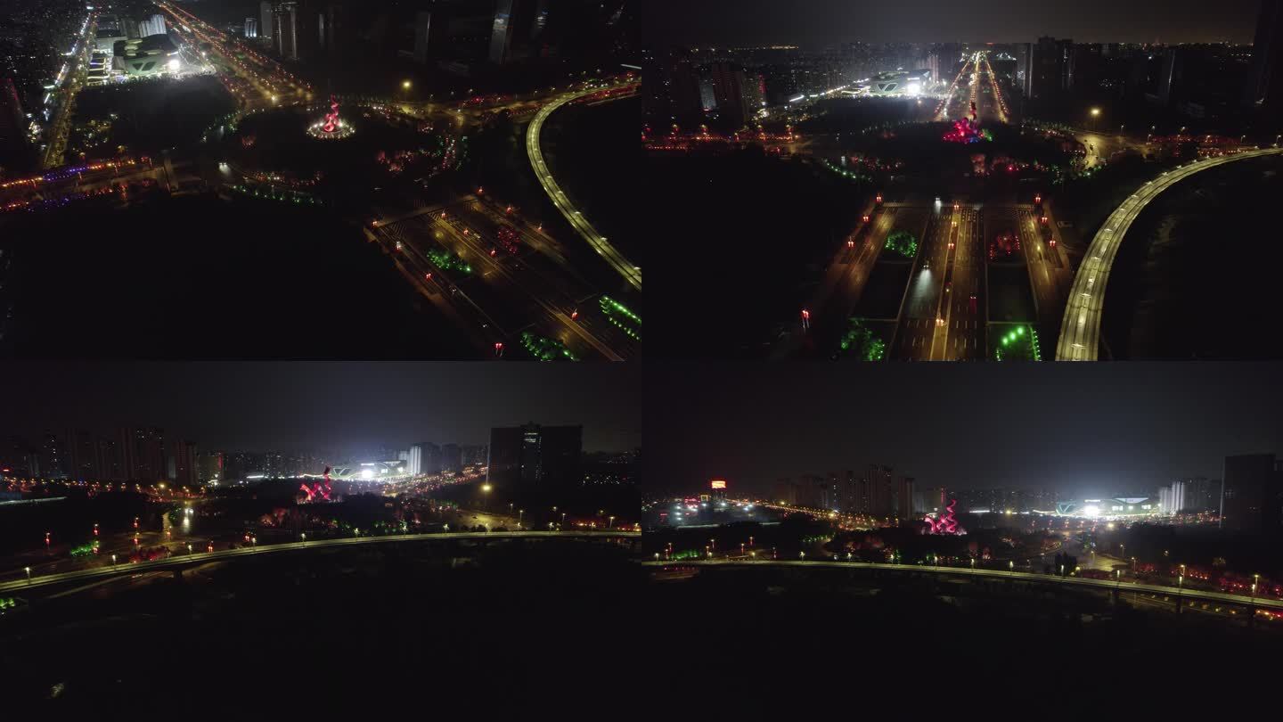 航拍长春龙翔广场夜景