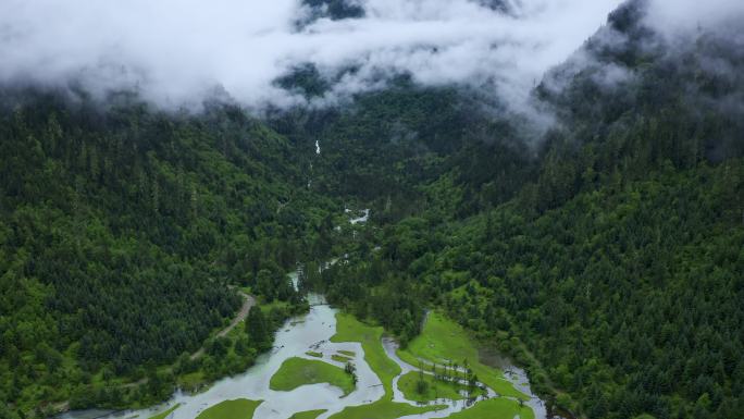 航拍川西莲花湖月亮湾湿地风景