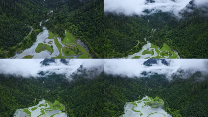 航拍川西莲花湖月亮湾湿地风景