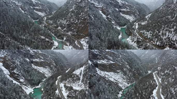 航拍帕隆藏布江河谷雪景