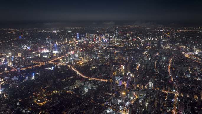 航班视角上海夜景航拍延时