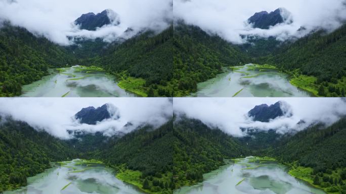 航拍川西莲花湖月亮湾湿地风景