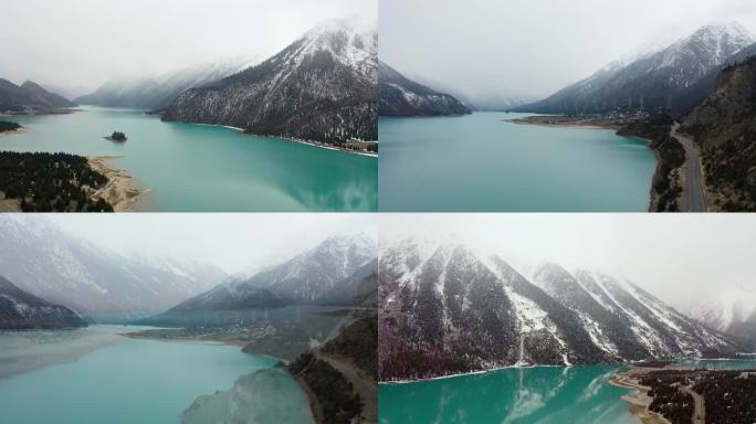 【4K】八宿县的然乌湖雪中风光航拍
