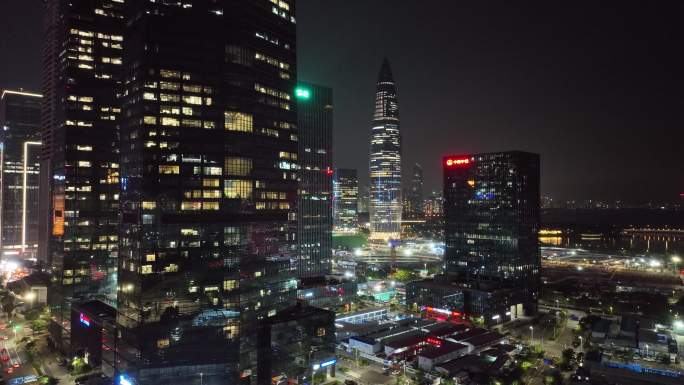 深圳南山区深圳湾建筑群夜景航拍