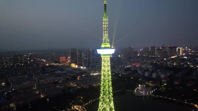 航拍营口镜湖塔夜景-HLG