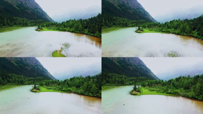 航拍川西莲花湖湿地风光