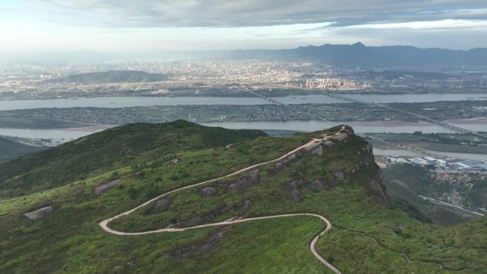 福州五虎山乌龙江城市自然风光航拍