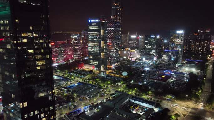 深圳南山区深圳湾建筑群夜景航拍