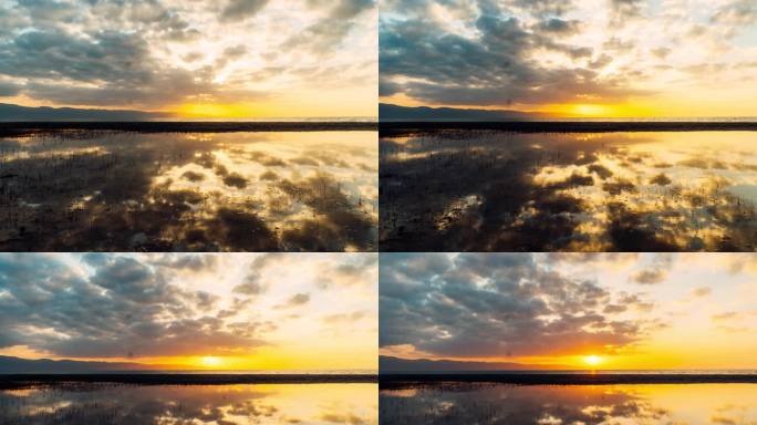 青海湖湿地的日落夕阳延时摄影