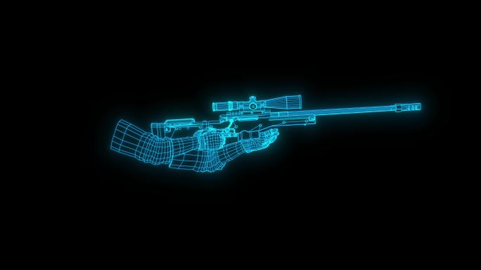 蓝色全息线框狙击手动画素材带通道