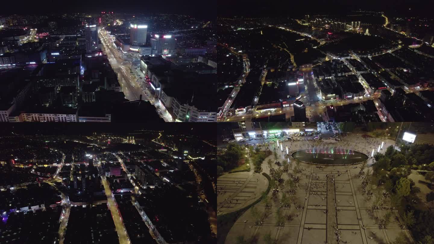 东北城市夜景航拍空镜
