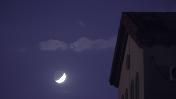 4K城市夜晚月亮星轨延时唯美空镜