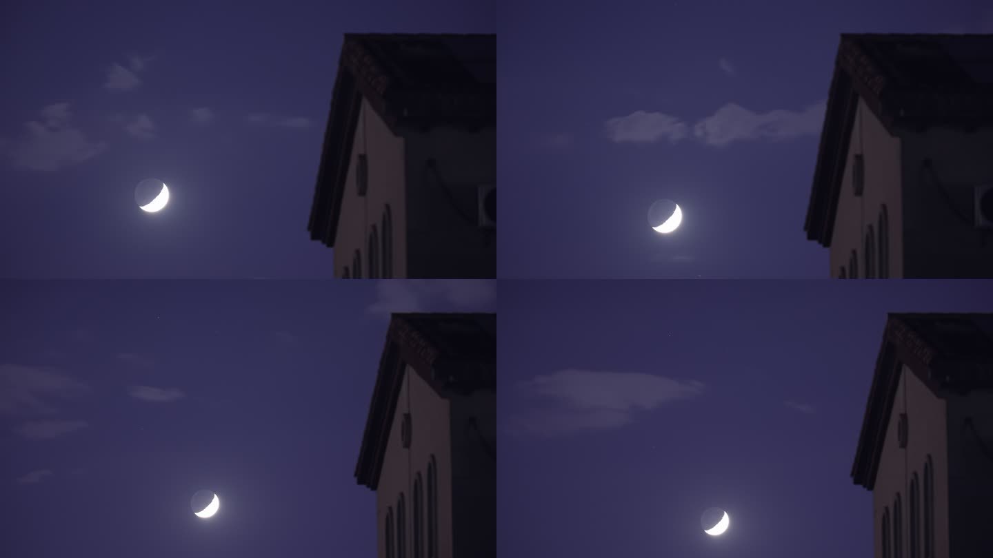4K城市夜晚月亮星轨延时唯美空镜