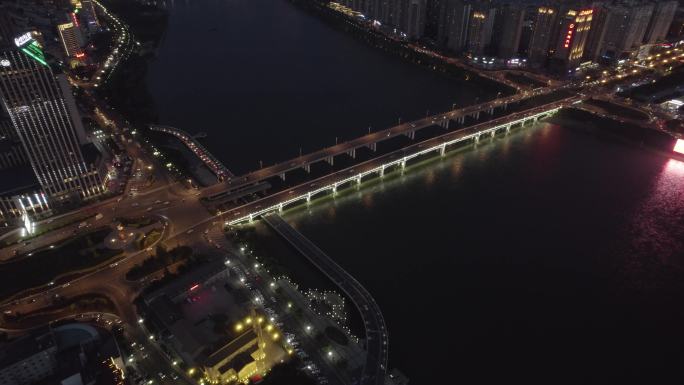 航拍吉林大桥夜景空镜2