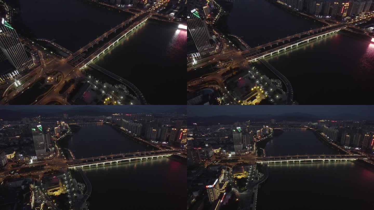 航拍吉林大桥夜景空镜2