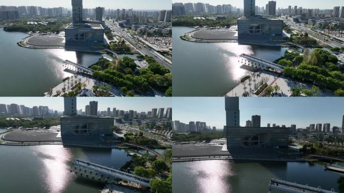 4K原素材-航拍上海保利大剧院远香湖公园