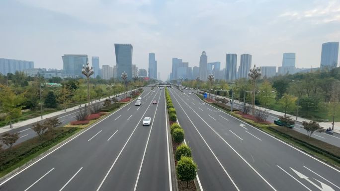 城市高楼大厦车流延时成都剑南大道