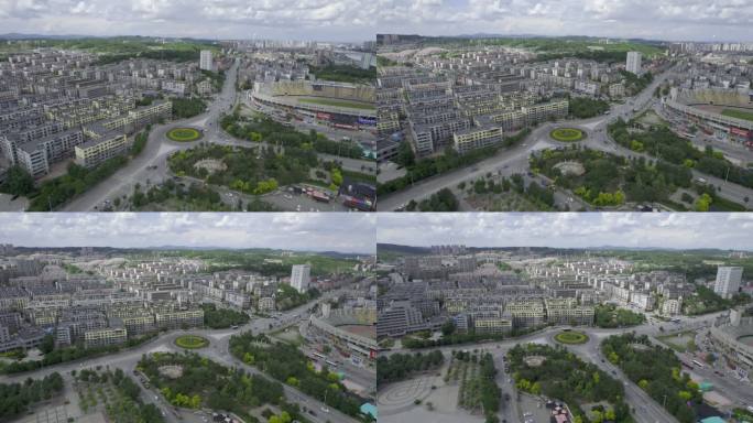 航拍抚顺雷锋体育场转盘